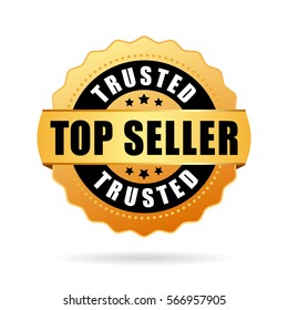 Trusted top seller gold vector icon illustration on white background. Trusted topseller or safe webshop gold seal.