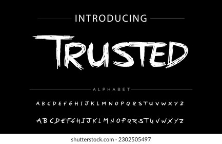 Trusted vector brush style font, alphabet, typeface