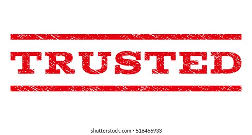 Trusted watermark stamp. Text tag between parallel lines with grunge design style. Rubber seal stamp with dust texture. Vector red color ink imprint on a white background.