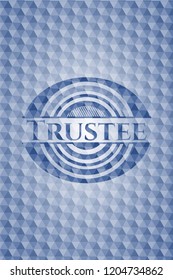 Trustee blue badge with geometric background.
