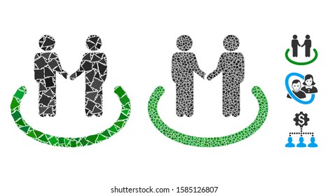 Trustful area icon mosaic of humpy parts in various sizes and color tints, based on trustful area icon. Vector humpy parts are united into mosaic. Trustful area icons collage with dotted pattern.