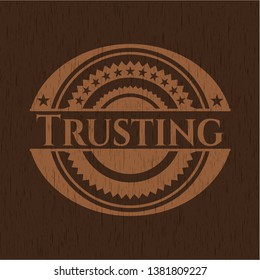 Trusting badge with wood background