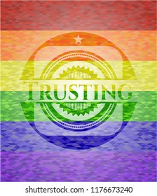 Trusting emblem on mosaic background with the colors of the LGBT flag