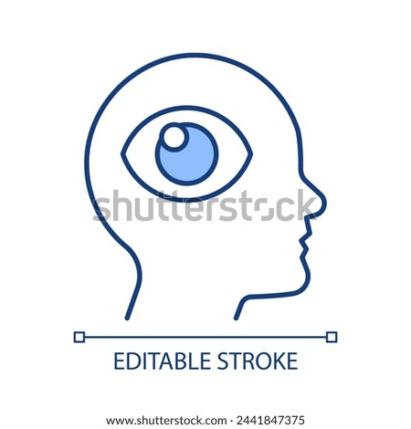 Trusting intuition RGB color icon. Open minded. Stop overthinking. Inner vision. Self awareness. Isolated vector illustration. Simple filled line drawing. Editable stroke. Arial font used