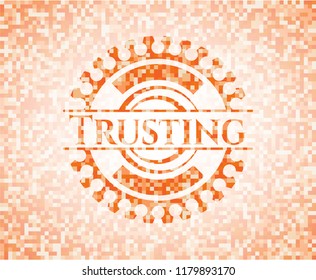 Trusting orange mosaic emblem with background