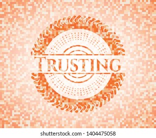 Trusting orange tile background illustration. Square geometric mosaic seamless pattern with emblem inside.