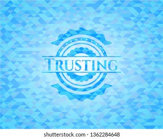 Trusting sky blue emblem. Mosaic background
