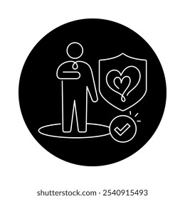 Icono de confiabilidad: persona con escudo, que representa la confiabilidad, la honestidad y los estándares éticos