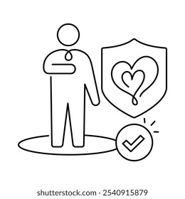 Icono de confiabilidad: persona con escudo, que representa la confiabilidad, la honestidad y los estándares éticos
