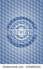 Trustworthy blue hexagon emblem. Vector Illustration. Detailed.