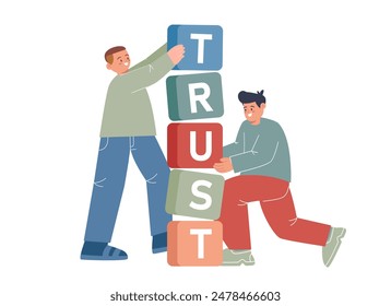 Trustworthy concept building trust values coworker build stack block corporate partner 