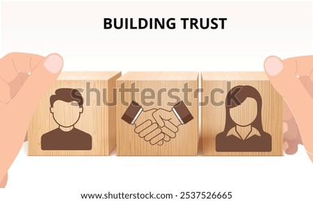 Trustworthy concept building trust values coworker build stack block corporate partner