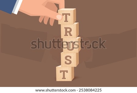 Trustworthy concept building trust values coworker build stack block corporate partner