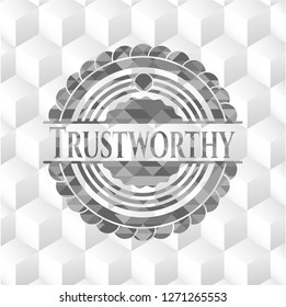 Trustworthy grey badge with geometric cube white background