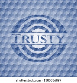 Trusty blue emblem with geometric background. Vector Illustration. Detailed.