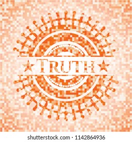 Truth abstract emblem, orange mosaic background