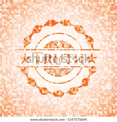 Truth abstract emblem, orange mosaic background