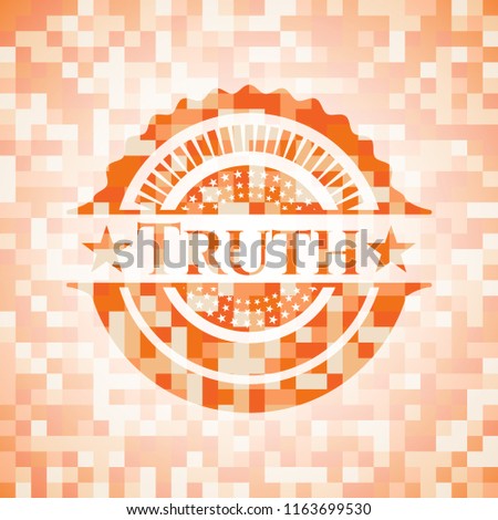 Truth abstract emblem, orange mosaic background