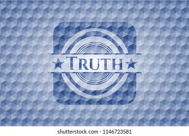 Truth blue badge with geometric pattern background.
