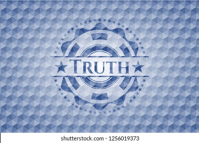 Truth blue emblem or badge with geometric pattern background.