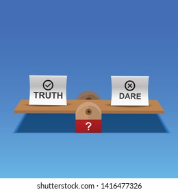 Truth Or Dare Concept,truth And Money Balance On Scale Vector Flat Design.