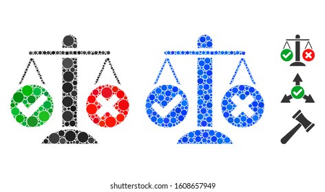 Truth decision composition of small circles in different sizes and color hues, based on truth decision icon. Vector small circles are organized into blue collage.