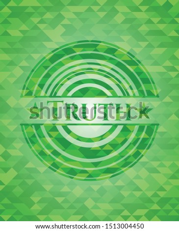 Truth green emblem. Mosaic background. Vector Illustration. Detailed.