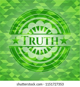 Truth green emblem with triangle mosaic background