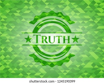 Truth green emblem with triangle mosaic background