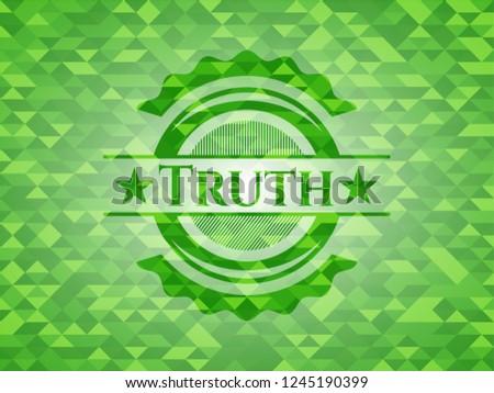 Truth green emblem with triangle mosaic background