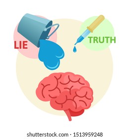 Truth and lie. Flurry of lies and an ounce of truth. Mass media disinformation, fake news. Vector illustration, flat design. Concept for banner, poster. 