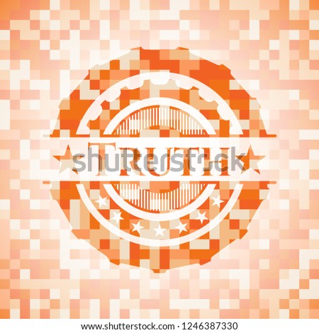 Truth orange tile background illustration. Square geometric mosaic seamless pattern with emblem inside.