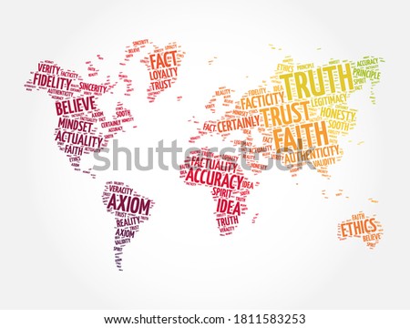 Truth word cloud in shape of world map, concept background