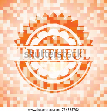 Truthful abstract emblem, orange mosaic background