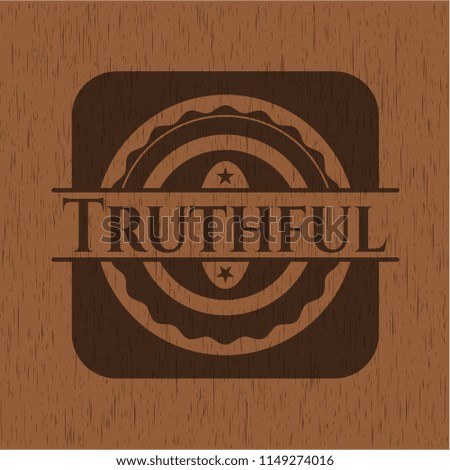 Truthful badge with wood background