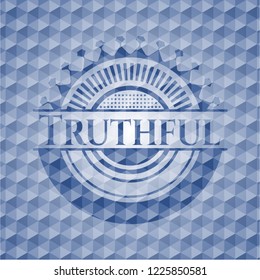 Truthful blue emblem with geometric background.