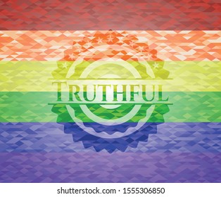 Truthful emblem on mosaic background with the colors of the LGBT flag