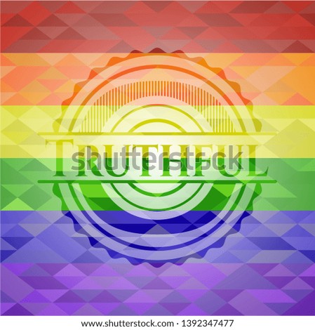 Truthful emblem on mosaic background with the colors of the LGBT flag