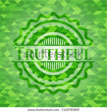 Truthful green emblem with mosaic background