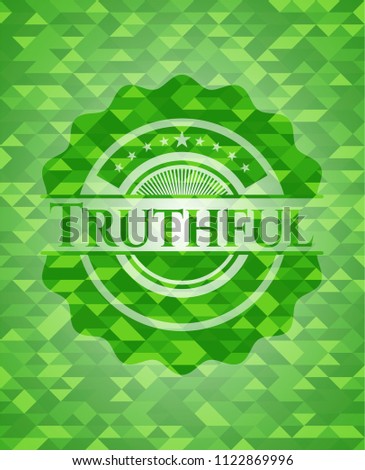 Truthful green emblem with mosaic background