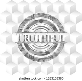 Truthful grey badge with geometric cube white background