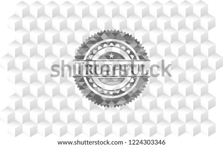 Truthful grey emblem with cube white background
