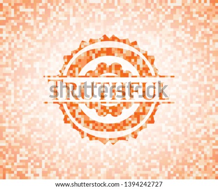 Truthful orange mosaic emblem with background