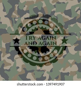 Try again and again camouflaged emblem. Vector Illustration. Detailed.