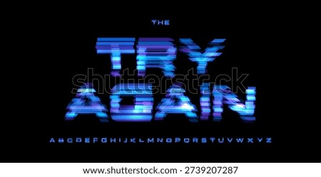 Try Again Digital Noice Font Logo Alphabet Vector Glitch Letters Set Modern Typography, Creative Typographic Design for Play Button, Game UI Headline, Display Fonts. Vector Typeface