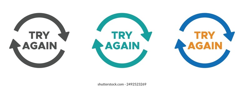 Try again text vector signs set. Persistence and determination concept designs