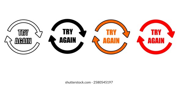 Try again text vector signs set. Persistence and determination concept designs