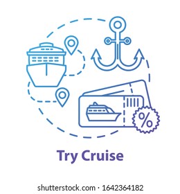 Try cruise concept icon. Luxury tourism, expensive holiday vacation idea thin line illustration. Maritime travel, recreation on ocean liner. Vector isolated outline RGB color drawing
