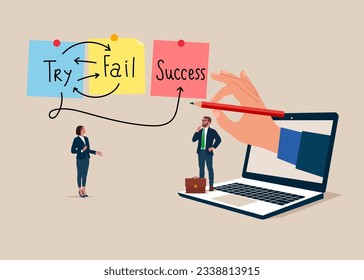 Try - Fail - Success. Purpose and movement to success. Vector illustration.