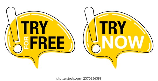 Try For Free and Try Now web button for special offers - trial or demo - yellow sticker